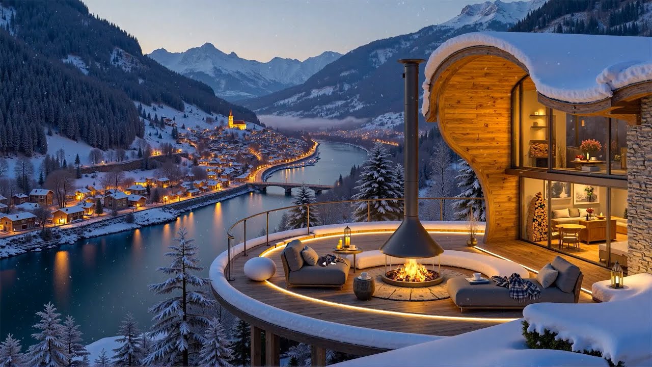 Deep & Warm Winter Jazz by the River Café at Night ☕ Cozy Fireplace Jazz for Study & Relax Moments