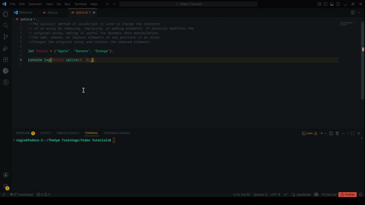 Tutorial 2 : In this tutorial, you will learn how to use the splice() method in JavaScript.
