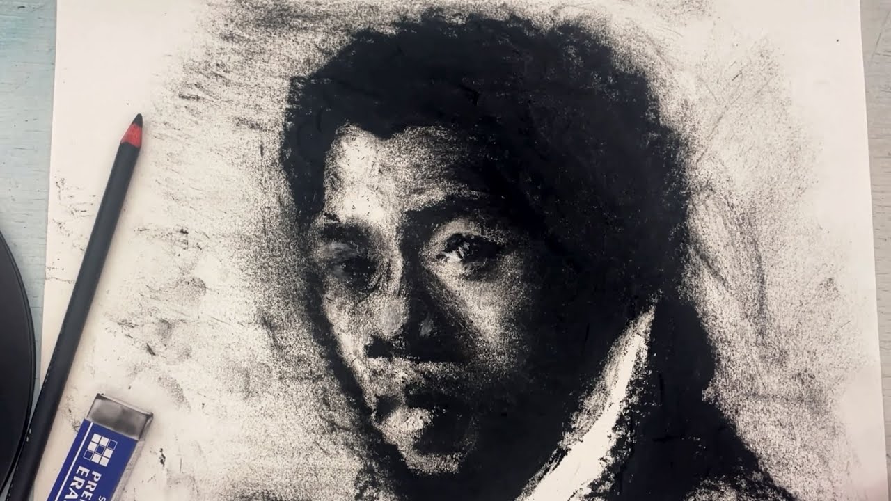 Expressive Charcoal Drawing of Chadwick Boseman | 30 Minute Drawing in 15 Minutes