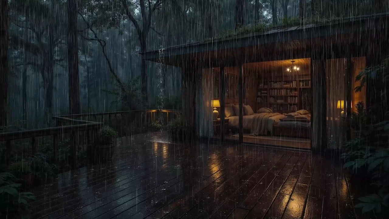 Calming Rain & Soft Piano at a Cozy Forest Cabin  Deep Sleep, Stress Relief & Night Relaxation