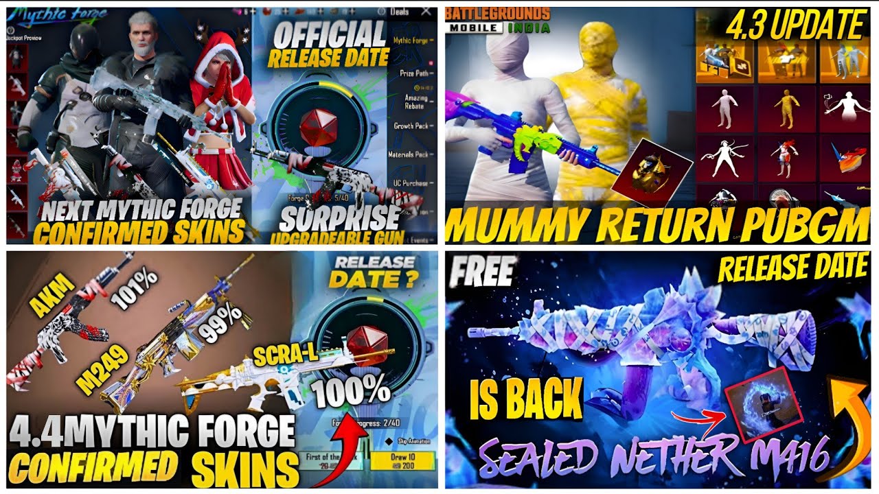 🔴NEXT MYTHIC FORGE BGMI 4.4😍| NEXT ULTIMATE SET BGMI😱| MUMMY SET RETURN BGMI & SEALED NETHER M416?✅