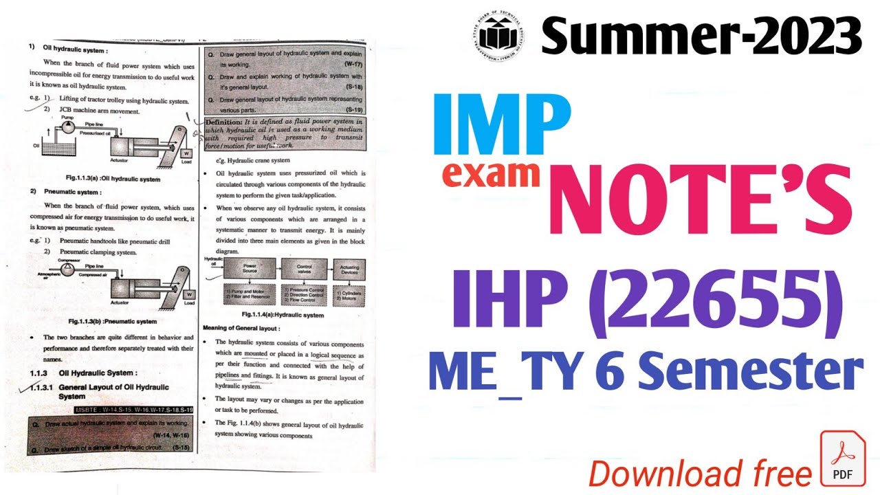 22655 Summer 2023 IMP exam Notes | IHP Important notes for summer 2023 exam #mechanicalengineering