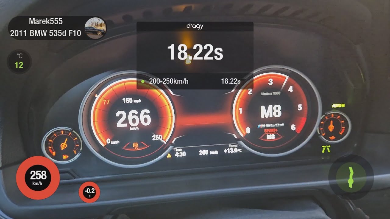 BMW 535d F10 top speed V-MAX run 8.  gear Dragy GPS