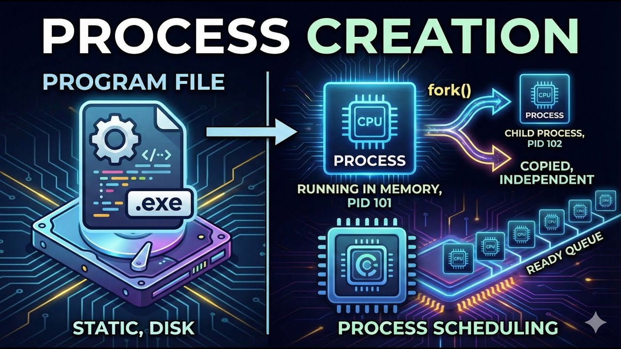 1.7 Process vs Program | PID |  Process Creation & Scheduling Explained (OS Malayalam)
