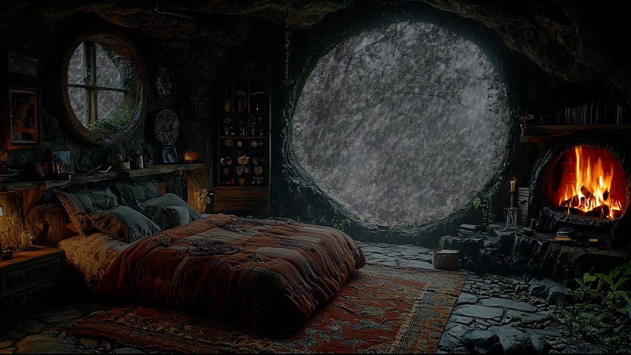 Overnight Cave Retreat During a Snowstorm for Deep Sleep, Study, Relax | Cozy Fireplace Sounds |ASMR