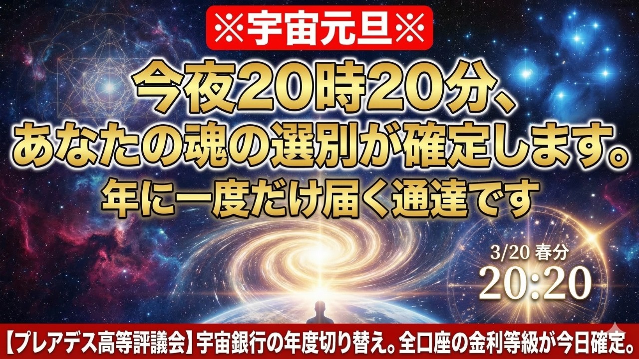 ※宇宙元旦※ 今夜20時20分、あなたの魂の選別が確定します。年に一度だけ届く通達です【プレアデス高等評議会】