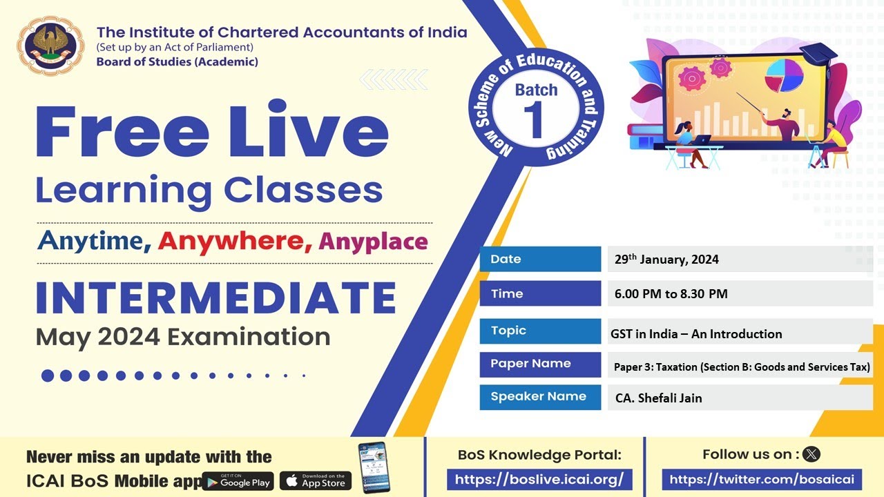 Intermediate Paper-3B:GST | Topic: GST in India – An Introduction | Session 1 | 29 Jan, 2024