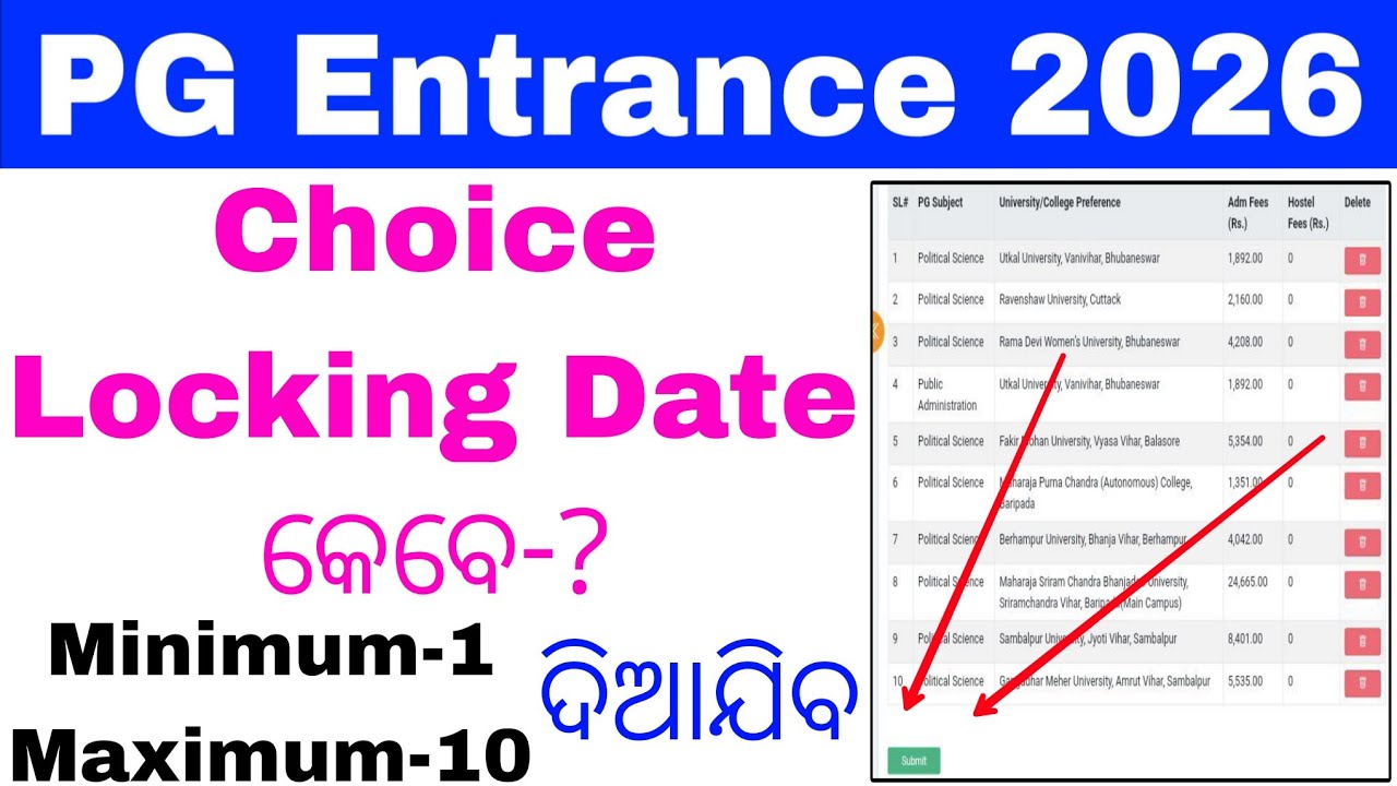 CPET PG Choice Locking Maximum and Minimum Choices 2026//Odisha PG Entrance Choice Filling Date 2026