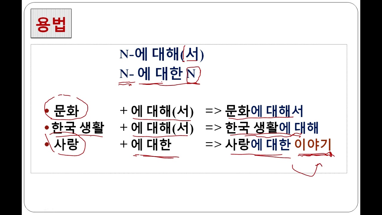 Korean Grammar 에 대해(서) | 에 대한