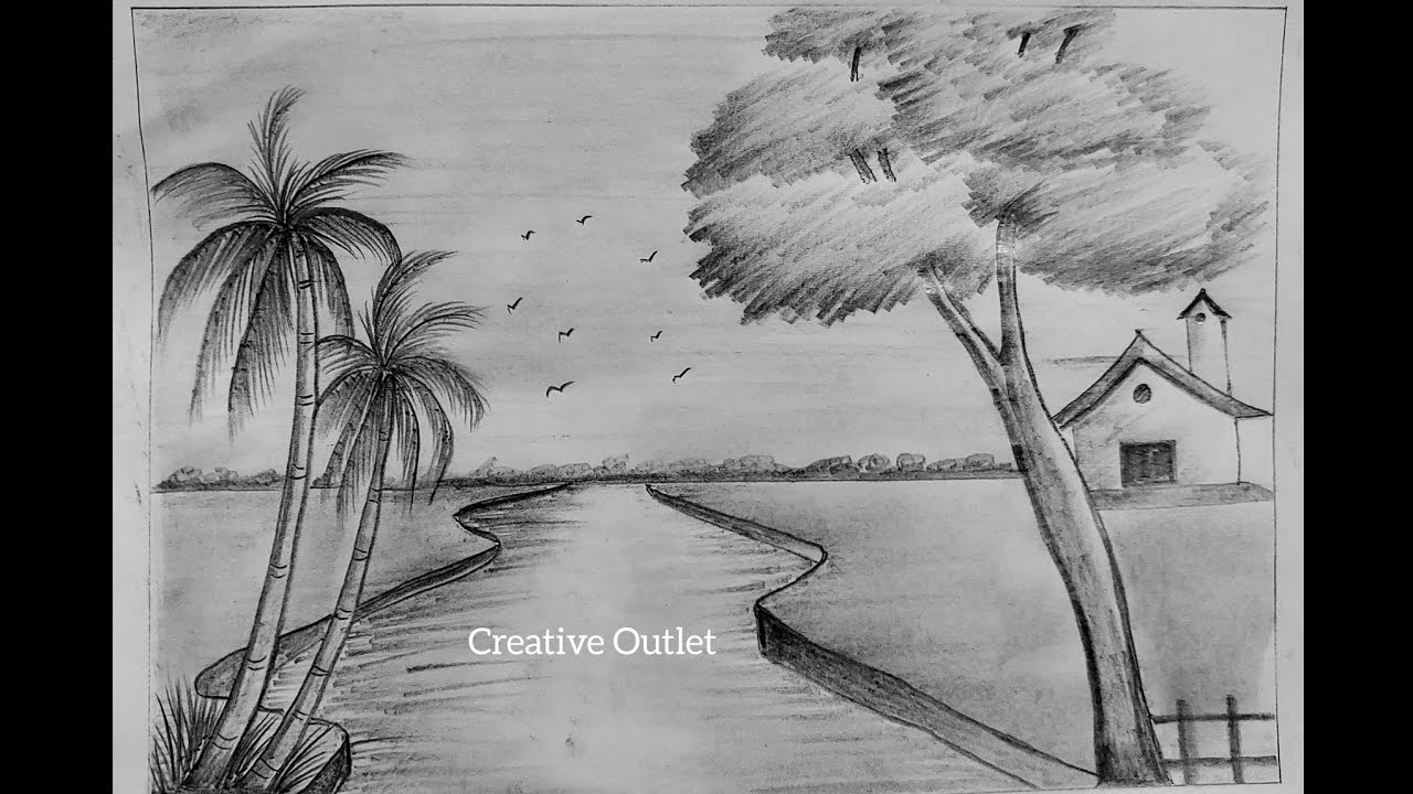Landscape Drawing With pencil// Pencil Sketch//Easy Drawing #art #artist #pencil #drawing #viral