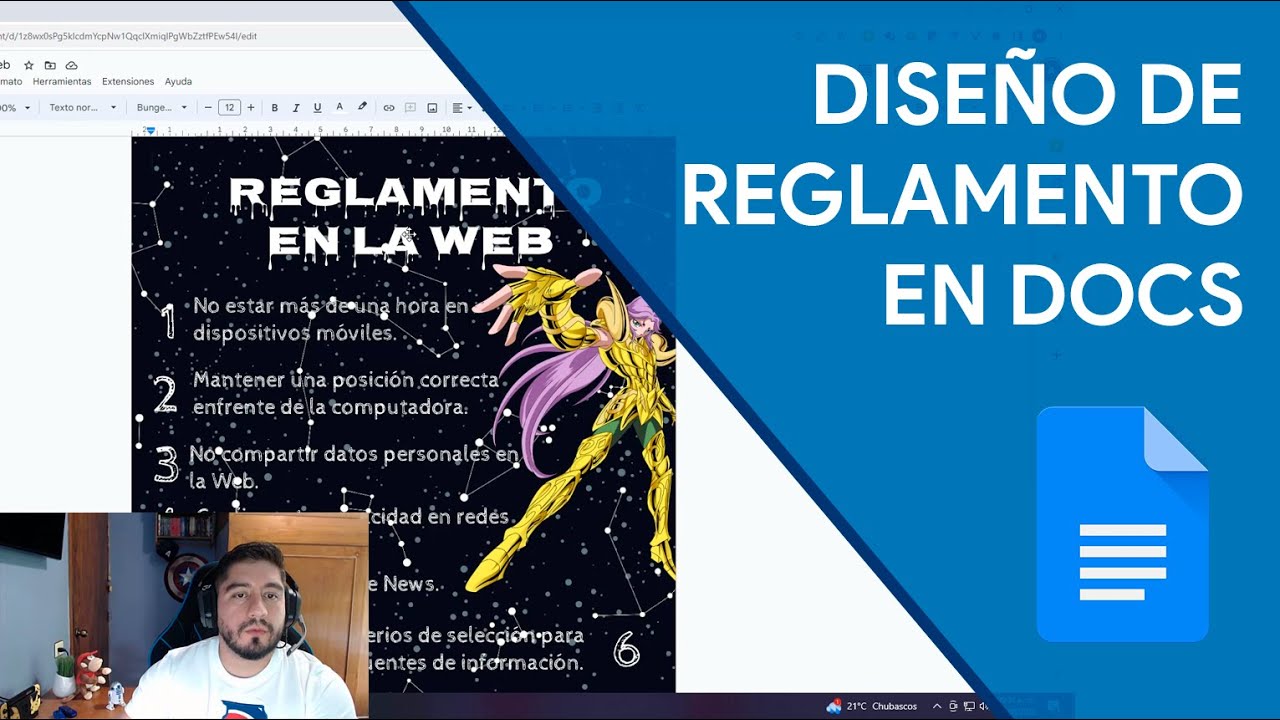 Diseño de  Decálogo o Reglamento en Documento de Google