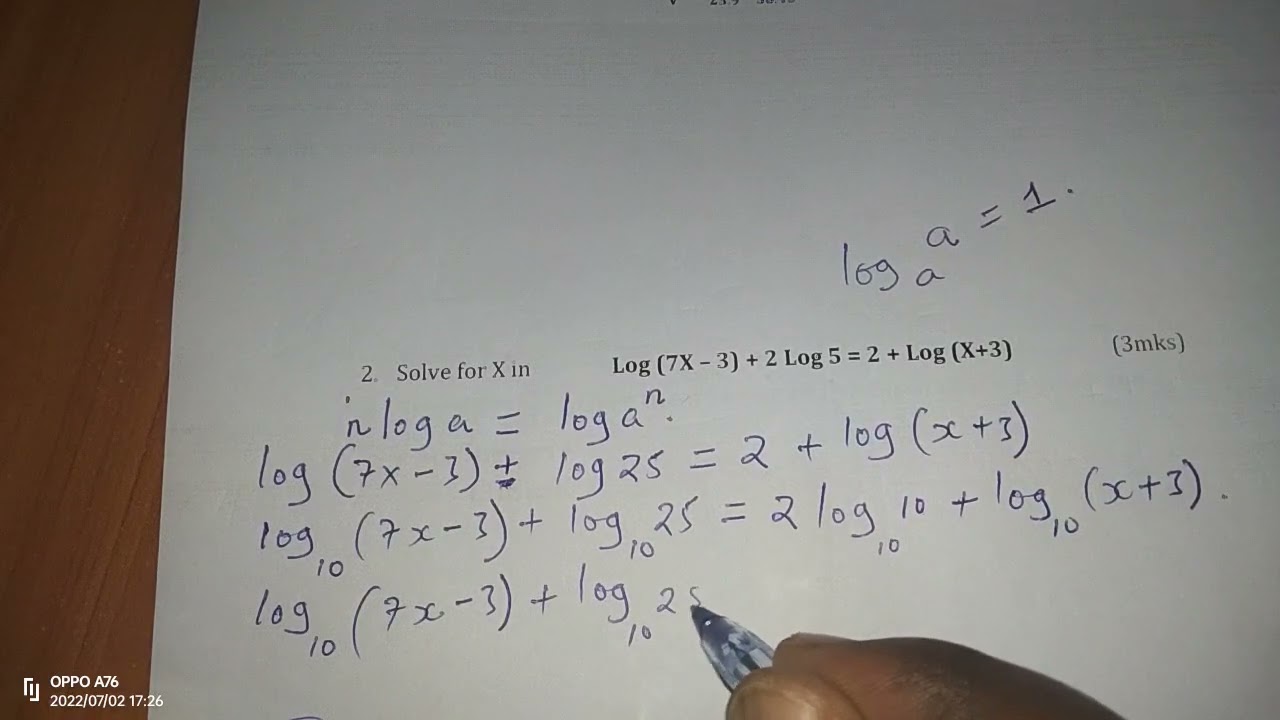 FURTHER LOGARITHMS. THE LAWS OF LOGARITHMS