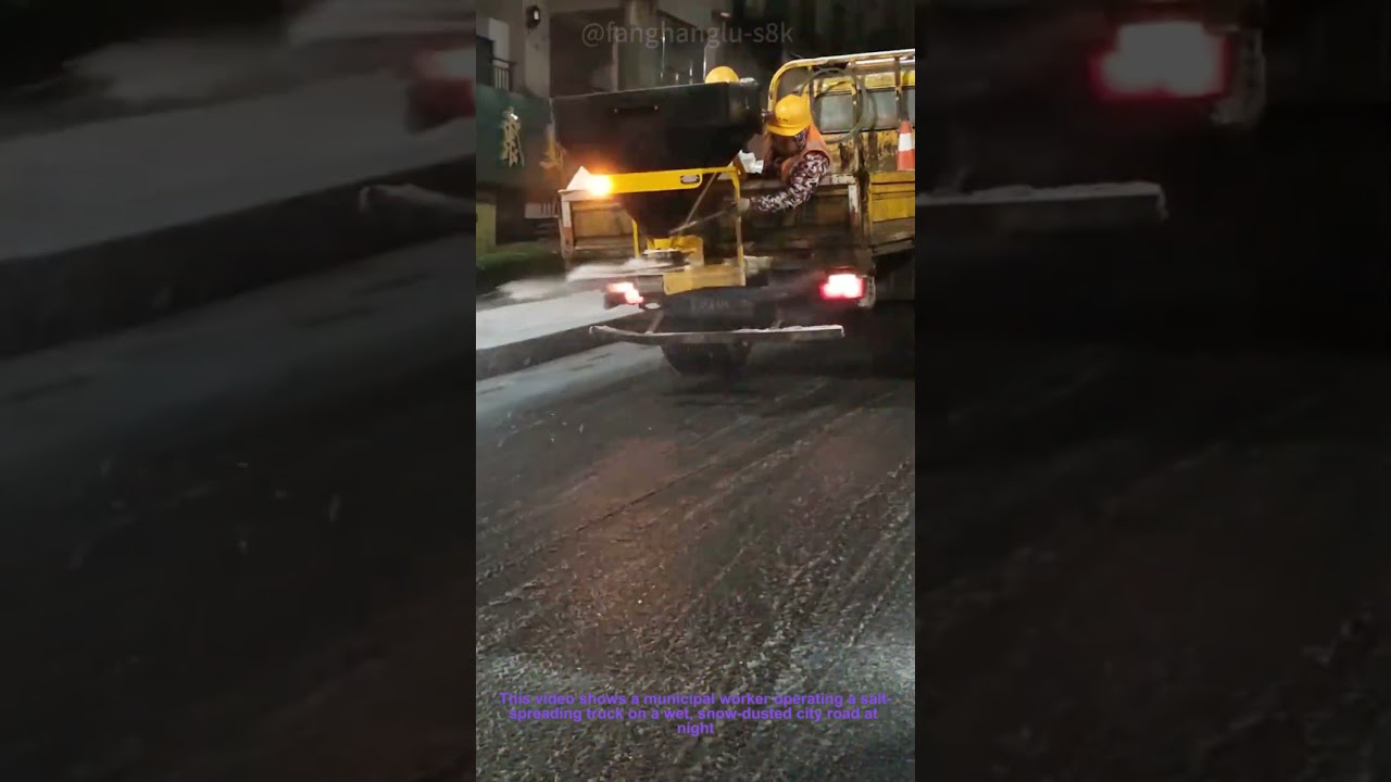 Road Salt Spraying at Night：Winter Road Maintenance