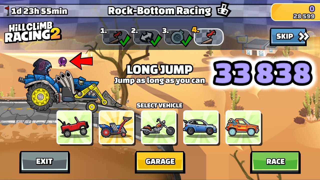 Hill Climb Racing 2 – 33838 (34440) points in ROCK-BOTTOM RACING Team Event