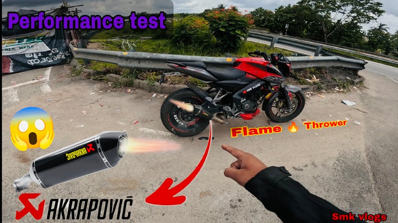 Akrapovic Exhaust on NS200 BS4  ( performance test) FLAME THROWER 🔥