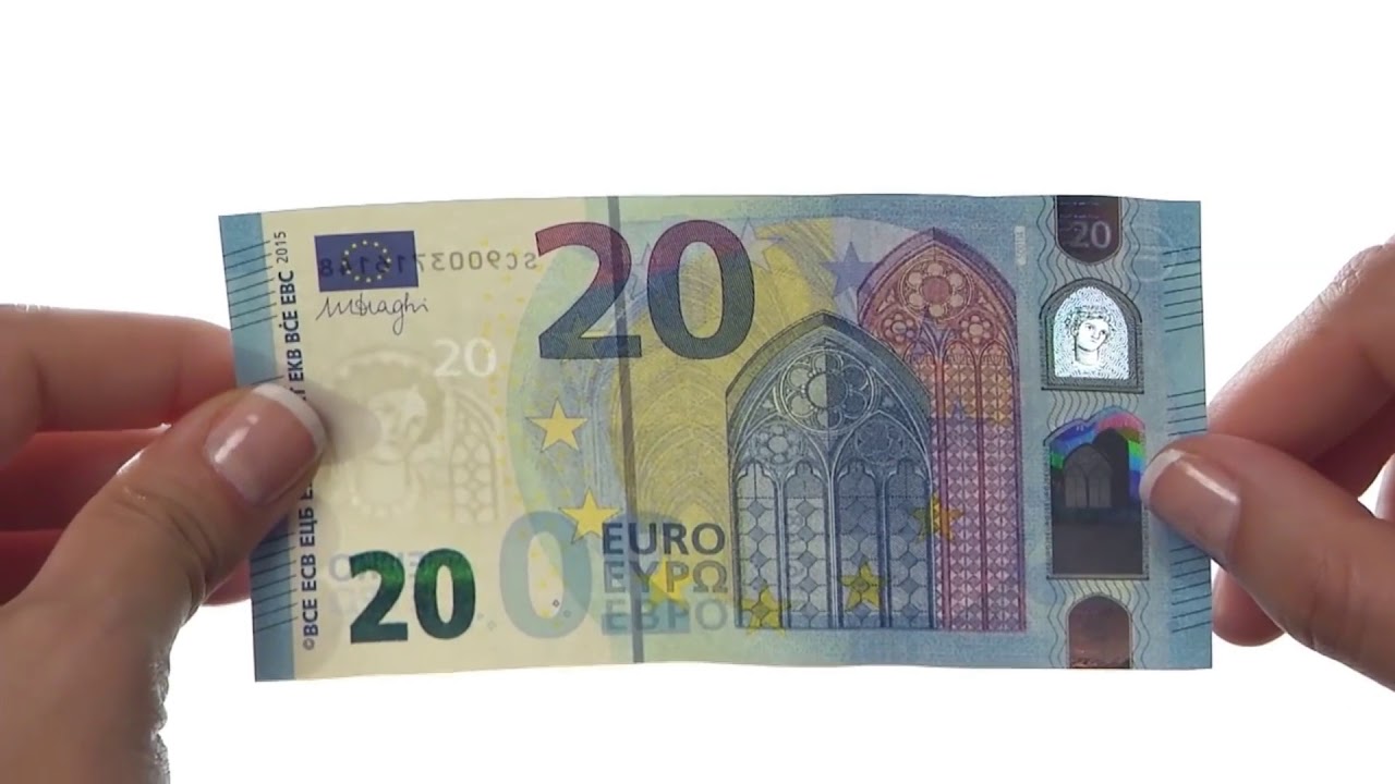 European Union Banknote - 20 Euro Security Features - Italy Netherlands Denmark France Germany Spain