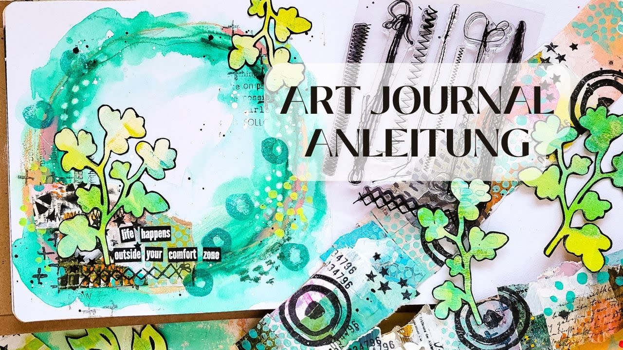 Art Journal vom Action mit Neocolor Kreiden und Collage Fodder