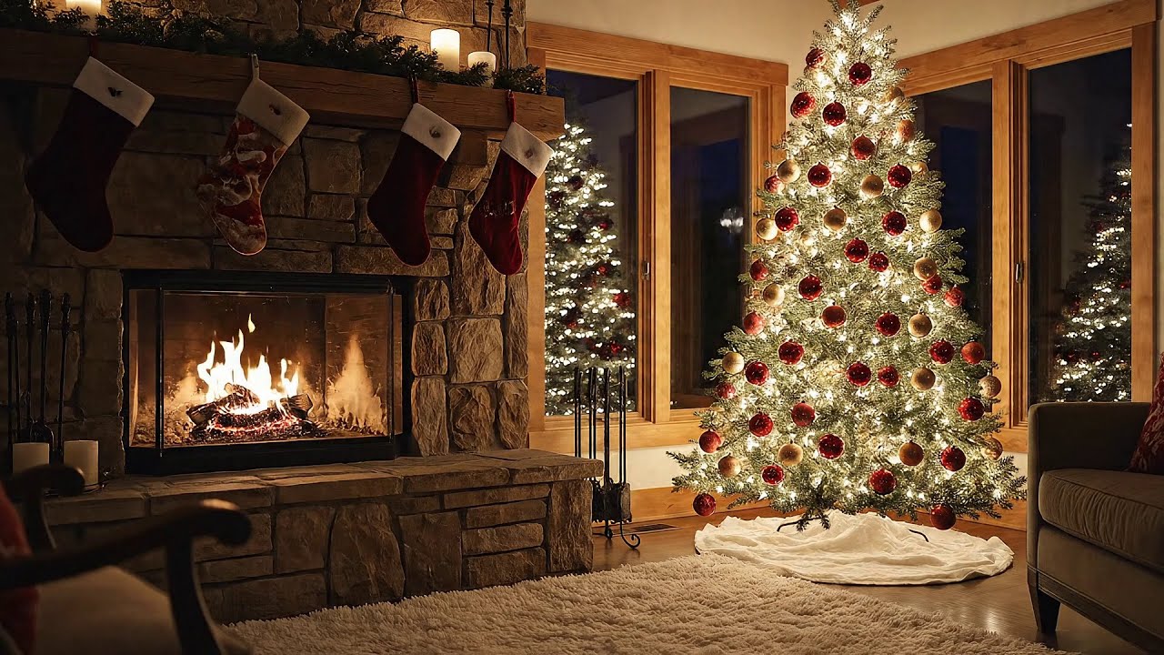 Warm Fireplace & Christmas Tree Ambience | Cozy Home Relaxation