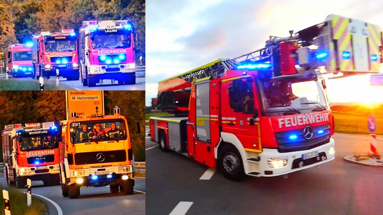 [Großübung in Hunding] Zahlreiche Feuerwehrfahrzeuge aus dem Landkreis Deggendorf auf Einsatzfahrt