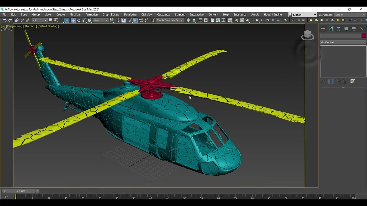 Helicopter rotor setup for destruction with TyFlow