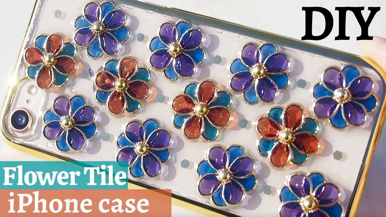 🌹【UVレジン】丸カンで作る”花タイル”のレトロスマホケース/Flower tile