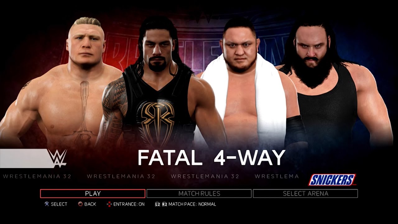 WWE 2K17 PS3 - Roman Reigns VS Samoa Joe VS Brock Lesnar VS Braun Strowman - Fatal 4-Way [2K]