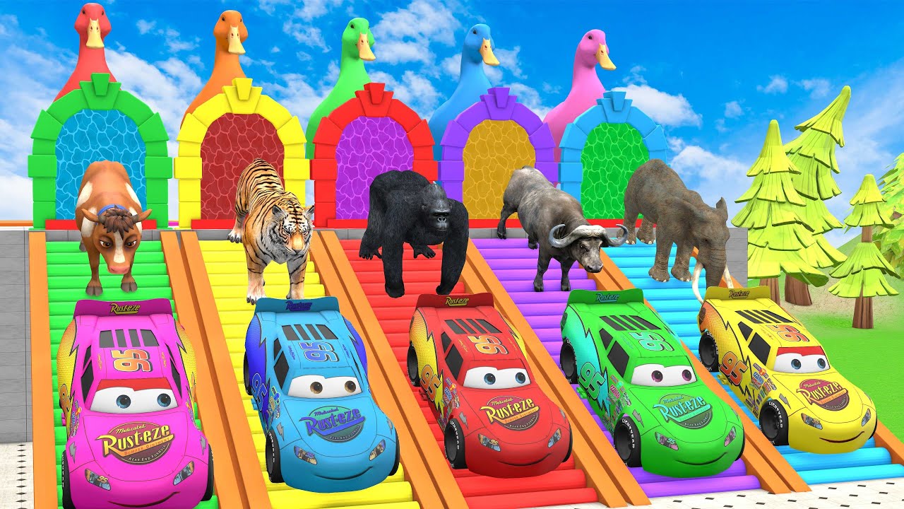 Long Slide Game with Cow Elephant Cow Gorilla Hippopotamus Tiger 3d Animal Game Funny 3d Animals