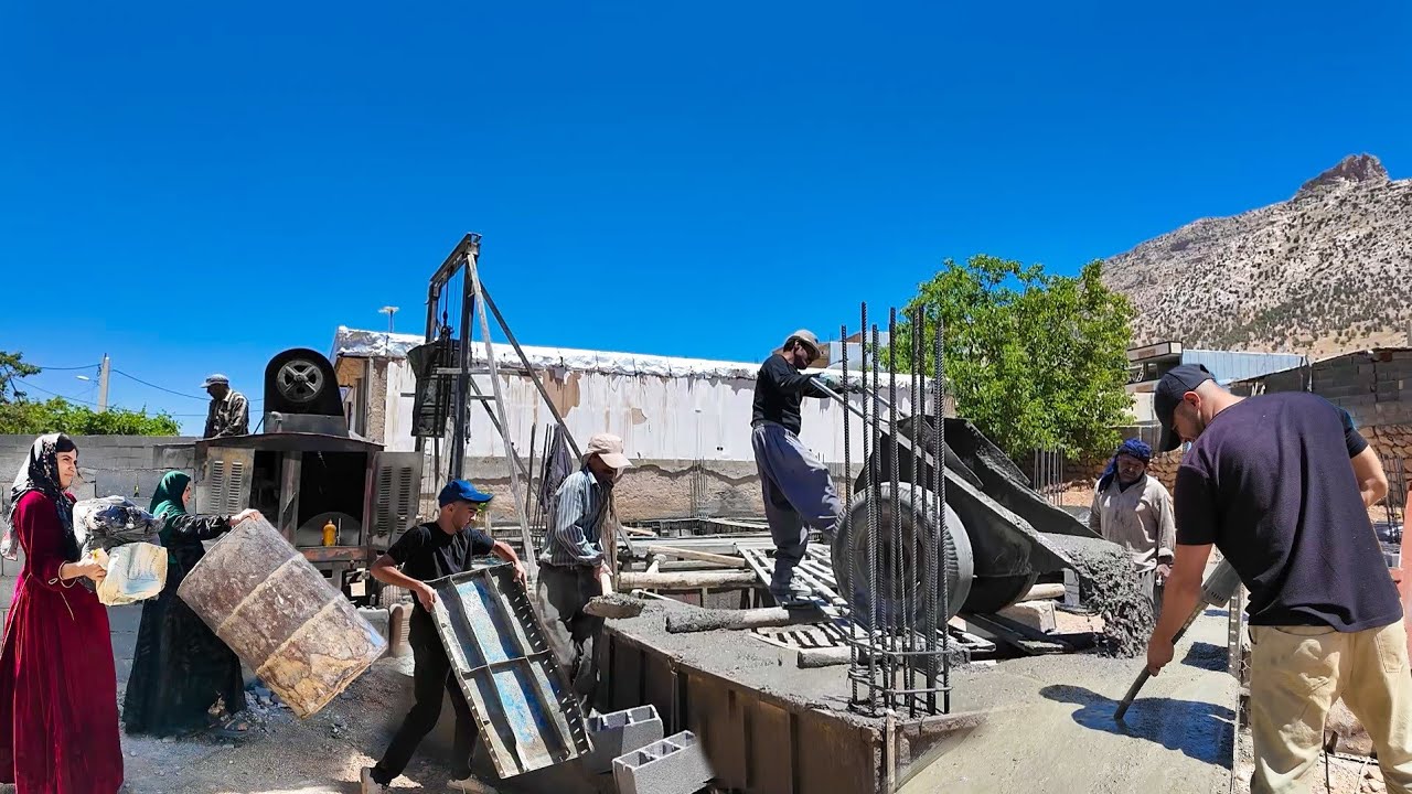 Concrete Pour Day for Milad&rsquo;s Dream Home! 🏗️🏡 | Ajav Comes from the Farm to Help Mahin ❤️