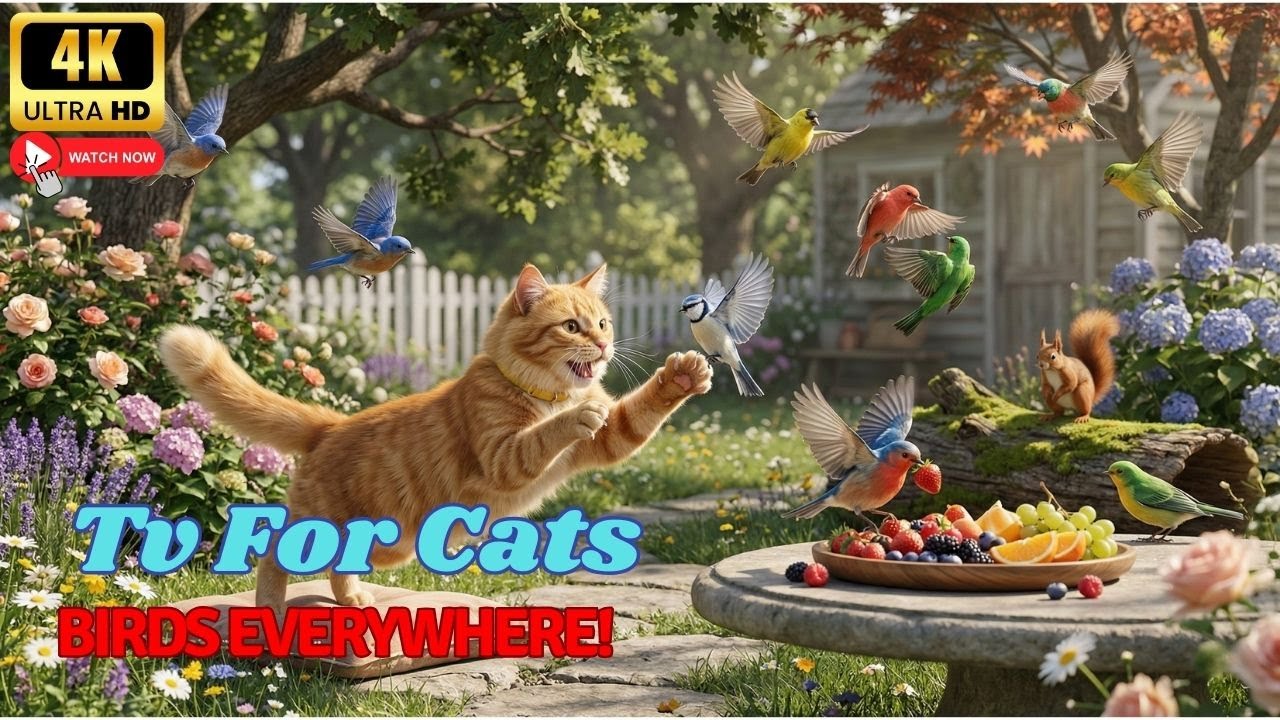 Cat TV for Cats to Watch 🐦 So Many Birds! A Happy Cat Playing in a Vibrant Garden | 4K UHD