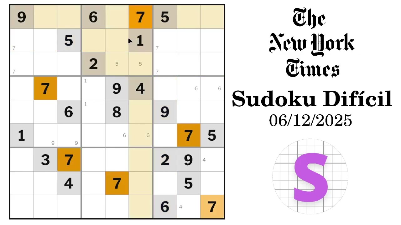 Como Resolver o Sudoku Difícil do New York Times – 06/12/2025 | Passo a Passo Explicado