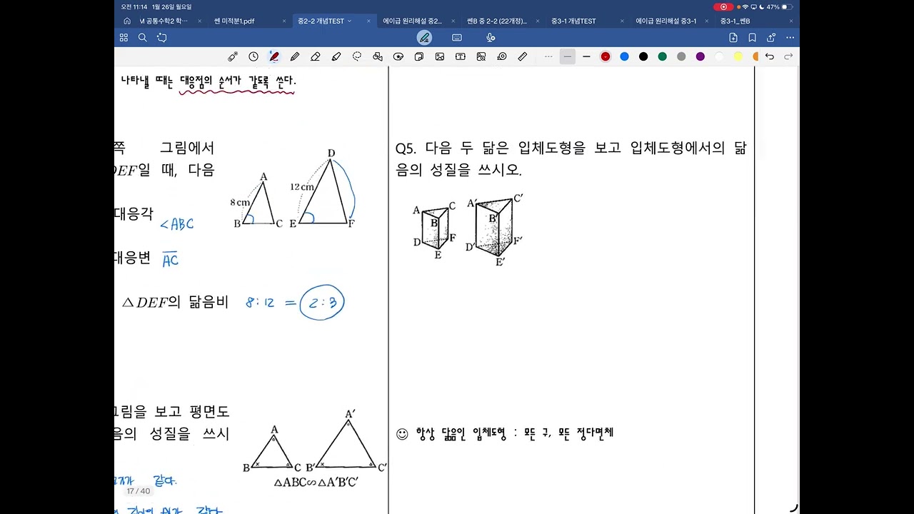 중2-2 개념test 4.도형의 닮음(1)(2)