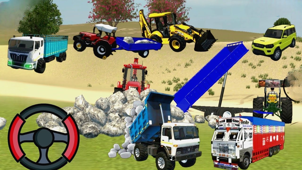 🟥JCB, JHONDEER // TROCK😱 UPLOADING, STONE🌾 TROLLEY 3D GAME PLAY #viralreels #farming #games