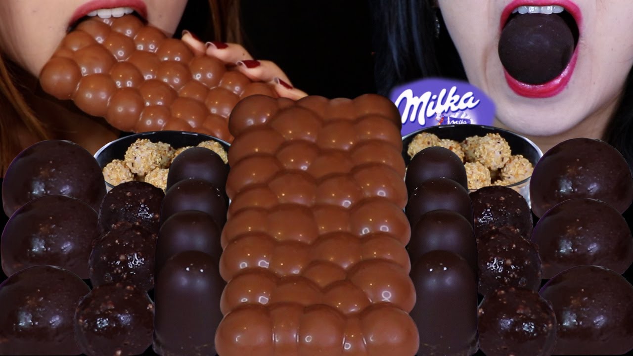 ASMR BUBBLY DESSERTS (GIANT MILKA CHOCOLATE BAR, FERRERO BALLS IN MILK, BON BONS, MINI MARSHMALLOWS