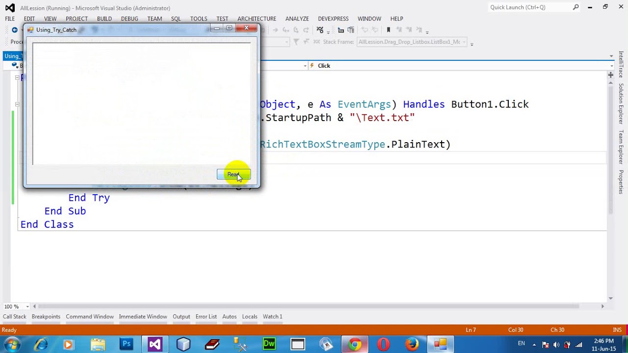 Using Try Catch and Finally in VB NET 2012
