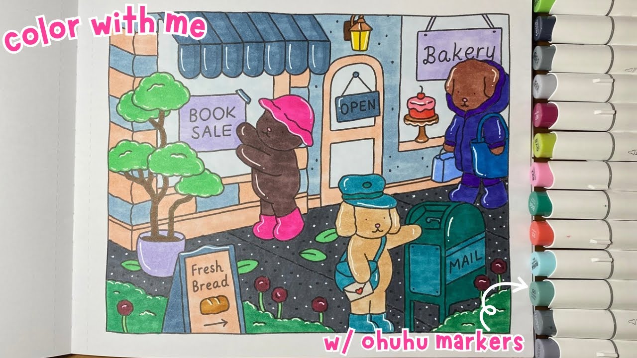 💌 asmr color with me: bobbie goods (fall-winter coloring book) + ohuhu markers