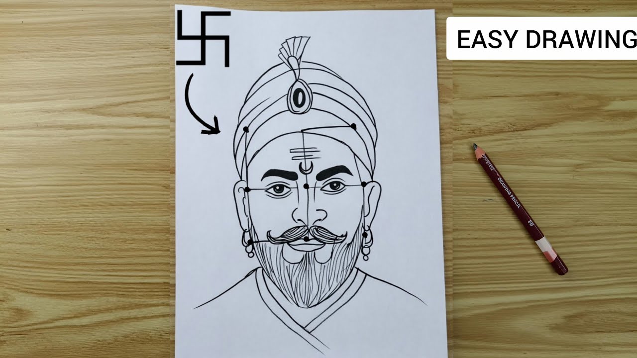Chhatrapati Shivaji Maharaj pencil Drawing | Easy Dot Trick | swastik turns into shiva ji maharaj 
