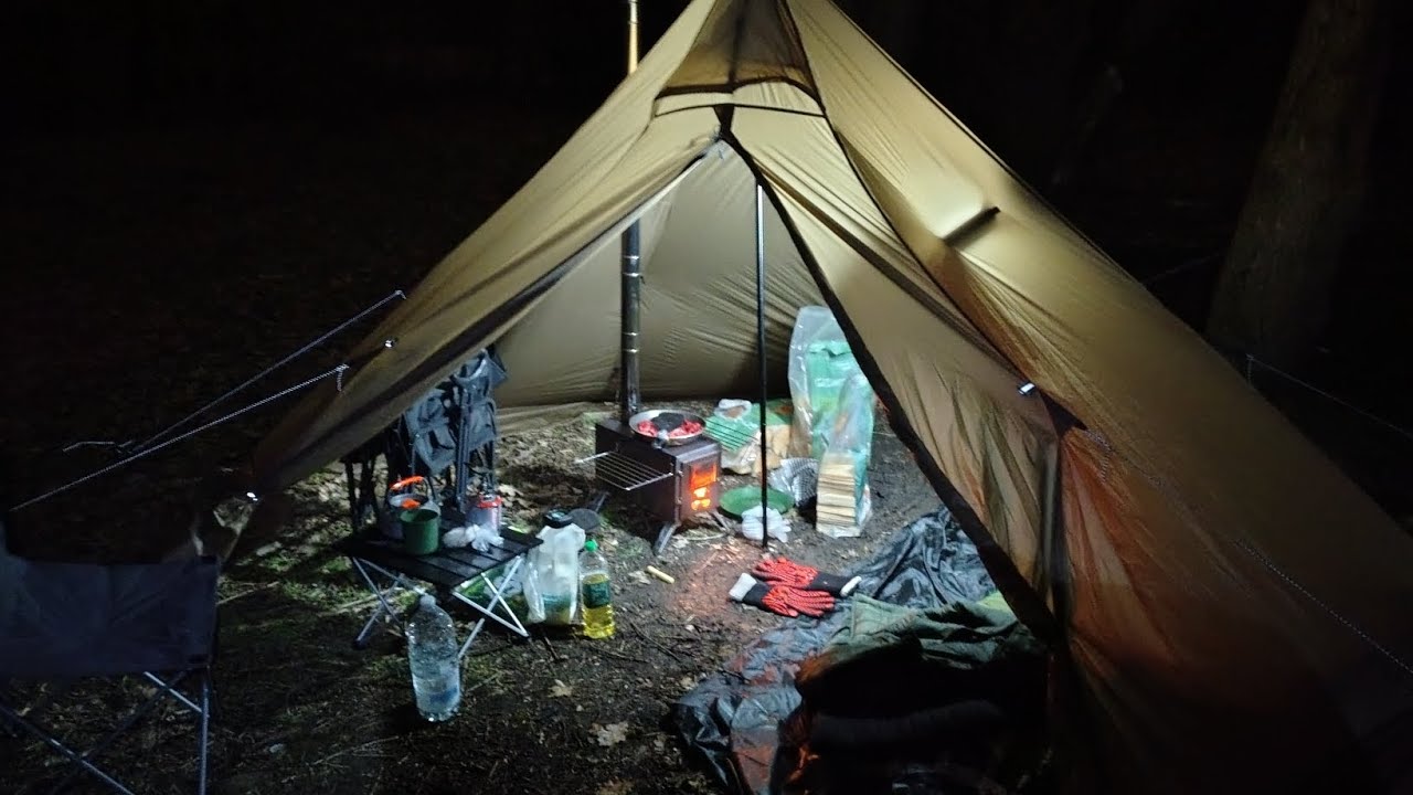Solo hot tent camp with a stove that could have killed me..