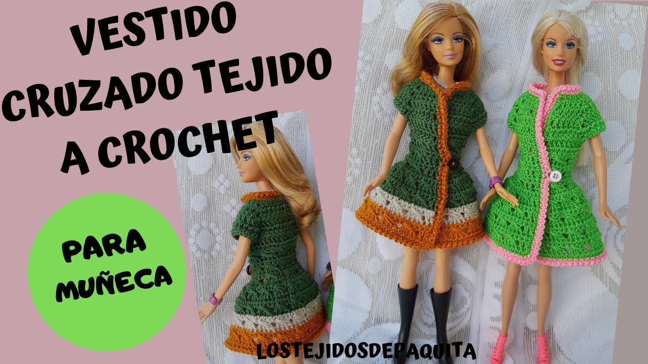 Como hacer un Vestido Cruzado Tejido a Crochet para Muñeca paso a paso.