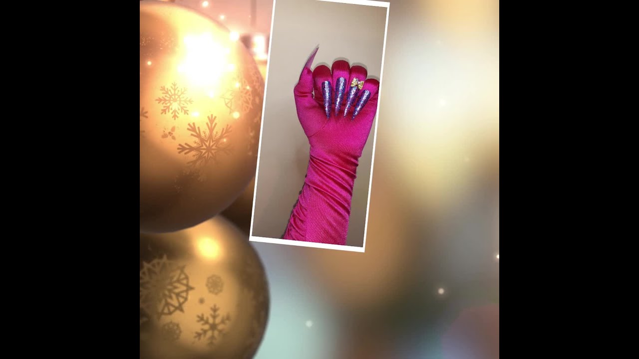 Pink Barbie Gloves Cyclamen Satin Elbow Gloves Purple Pink Glitter Nails Cosplay Artists Drag Per...