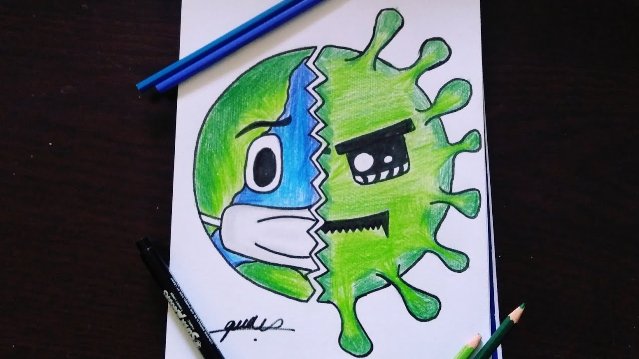 رسم الكرة الأرضية و الفايروس ||رسم للمبتدئين ||فن الكاريكاتير❤️❤️