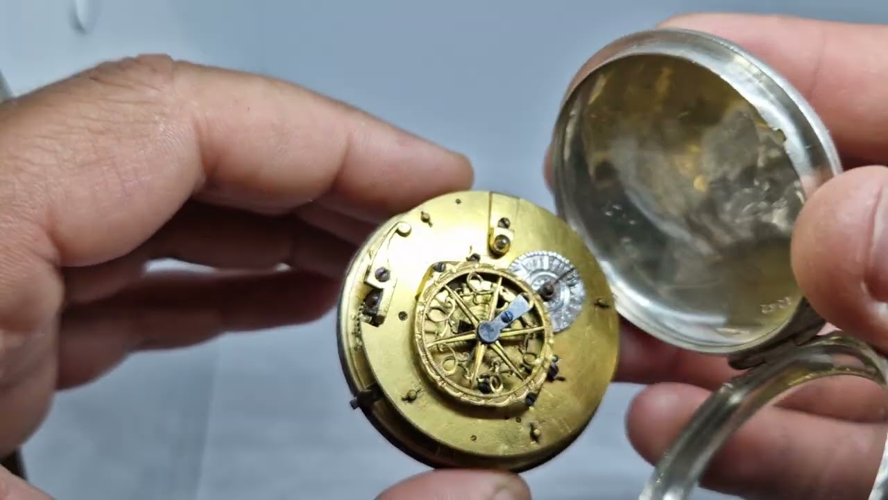 Antique French Verge fusee key wind pocket watch with enameled dial