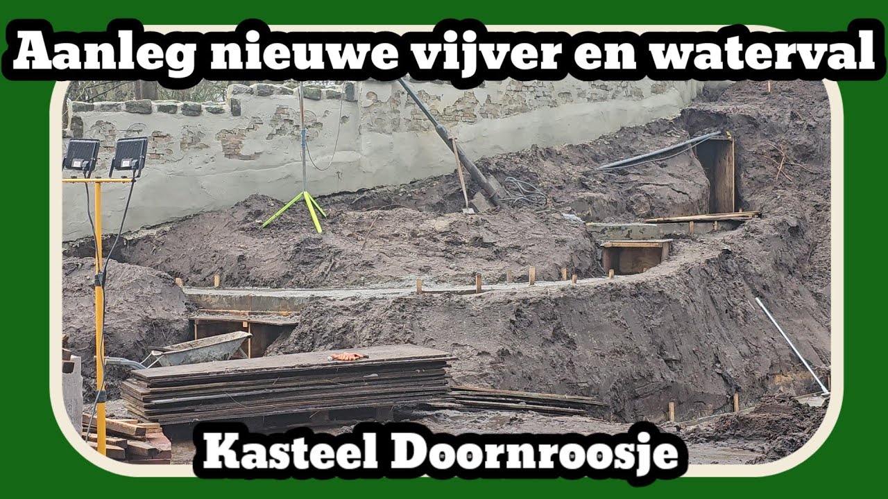 Aanleg nieuwe vijver en waterval bij het kasteel van Doornroosje [Efteling 2024]