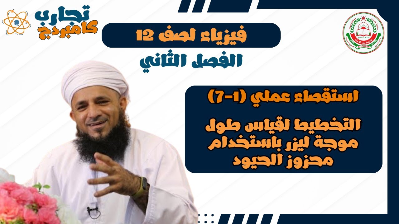 استقصاء عملي ( 1 - 7 ) تخطيط لقياس طول موجة ليزر باستخدام محزوز الحيود