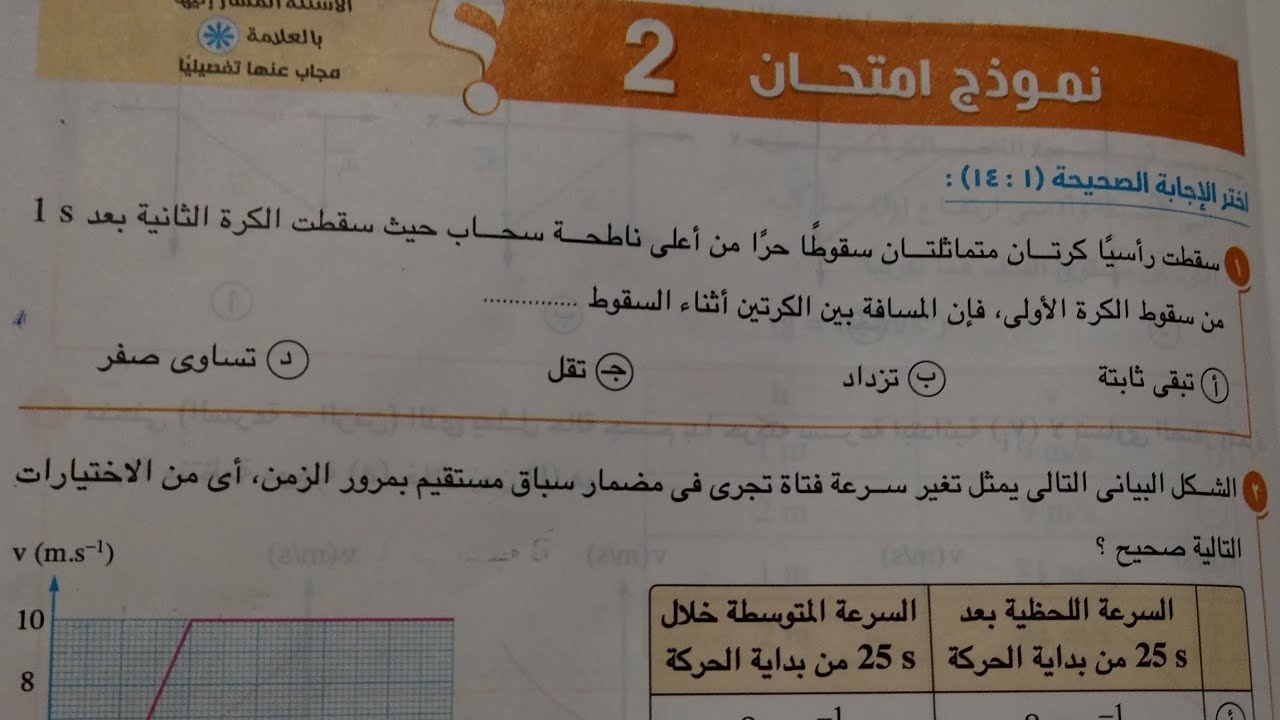 حل نموذج امتحان (2)فيزياء أولى ثانوي ترم اول 2024 كتاب الامتحان صفحة ٢٥٧