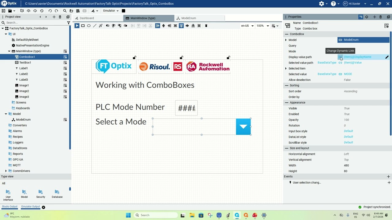 FactoryTalk Optix ComboBox PLC