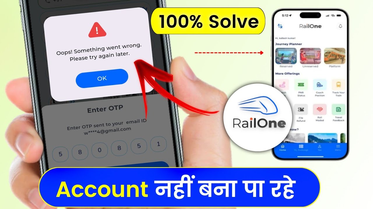 Railone Oops! Something went wrong Please try again later. | RailOne registration problem #railone