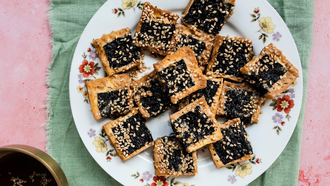 KOREAN PAN-FRIED SOY SAUCE SEAWEED TOFU (OIL-FREE VERSION)  VEGAN 간장 김두부 조림 오일 프리 레시피