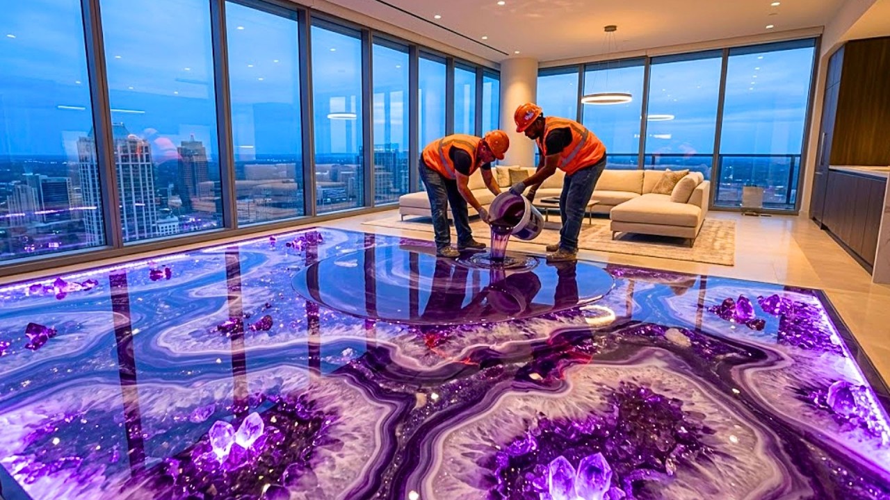 Top 3 Exotic Amethyst Geode Epoxy Floors Featuring Purple Crystals with LED Backlighting