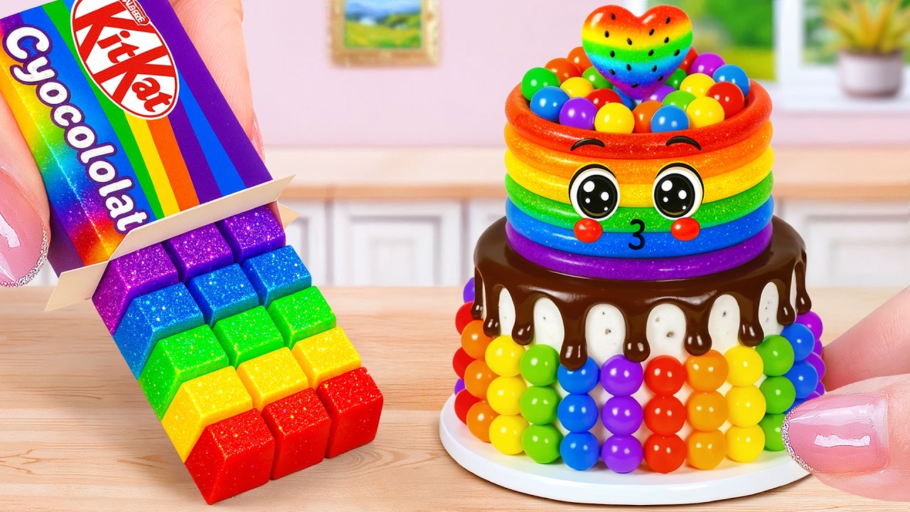 Yummy Mini Rainbow Chocolate Cake vs Rainow Kitkat 🌈  Colorful & Satisfying Dessert
