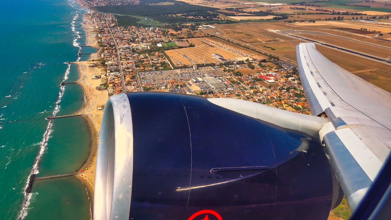 Air Canada Boeing 777-300ER POWERFUL TAKEOFF from Sunny ROME Fiumicino Airport FCO | Wing View (4K)